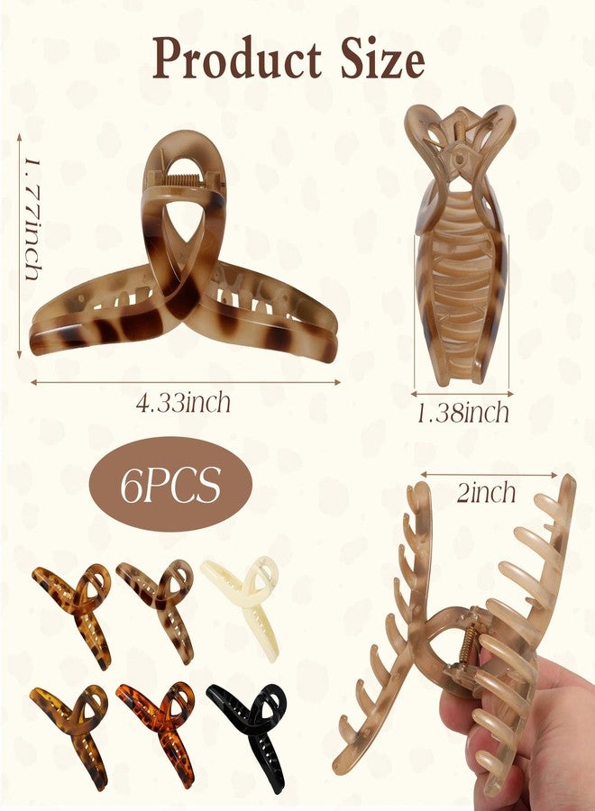 Auseibeely 6 Pcs Medium Tortoise Shell Claw Clip - 4.3 Inch Hair Clips for Women and Girls, Non-slip Butterfly Claw Clips for Thin/Medium Hair, Banana Jaw Clips Hair Accessories for Gift - Image 2